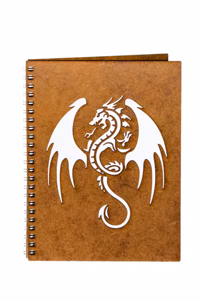 Agenda A5 personalizata din lemn cu dragon