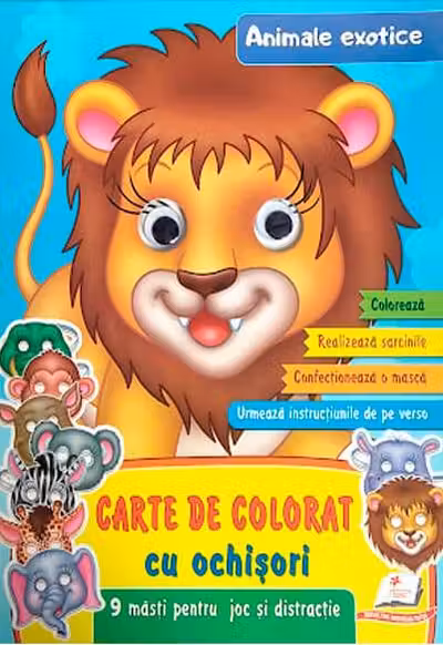 Animale exotice - Carte de colorat cu ochisori