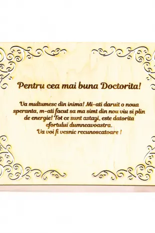 Diploma personalizata din lemn- Pentru cea mai buna Doctorita!