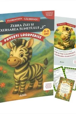 Pachet Logopedic corectare pronuntie sunet Z (Zebra Zizi): Poveste, caiet de exercitii si diploma