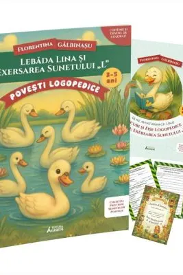 Pachet Logopedic corectare pronuntie sunet L (Lebada Lina): Poveste, caiet de exercitii si diploma