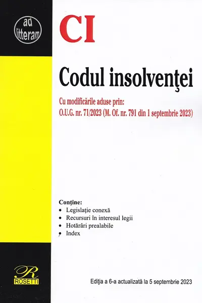 Codul insolvenței Ed.6 Act. 5 septembrie 2023