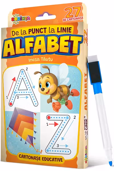 27 de cartonase educative. De la punct la linie. Alfabet