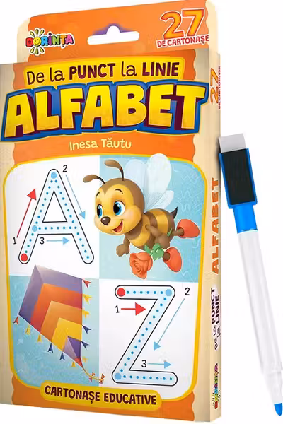 27 de cartonase educative. De la punct la linie. Alfabet