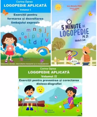 Pachet 3 carti. Logopedie aplicata 2 Volume si 5 Minute de Logopedie pe zi! Exercitii zilnice pentru dezvoltarea limbajului copiilor - Corina Oprea, Ioana Alexandra Pascu