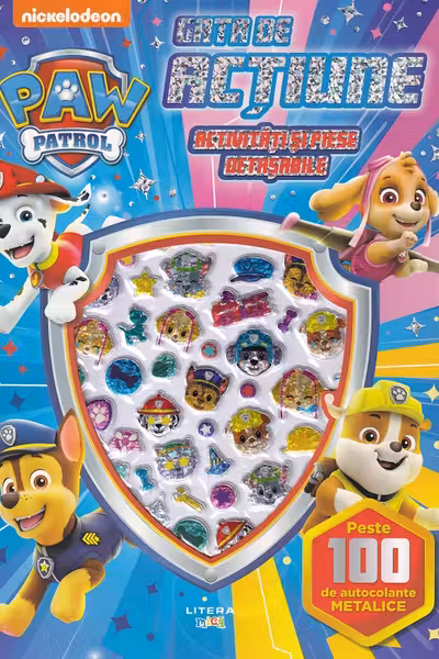 PATRULA CATELUSILOR. GATA DE ACTIUNE! Activitati si piese detasabile. Peste 100 de autocolante metalice