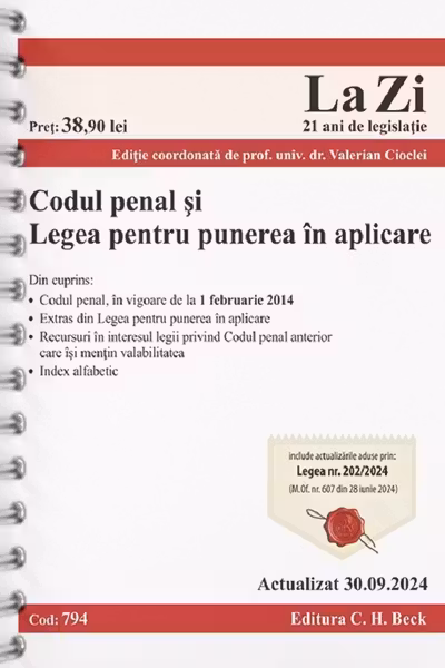 Codul penal și Legea pentru punerea in aplicare. Cod 794. Actualizat la 30.09.2024