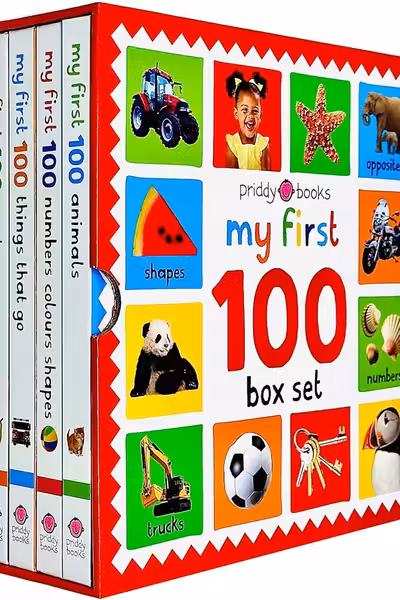 My First 100 Board Book Box Set (4 Books): First 100 Words / Numbers Colors Shapes / First 100 Animals / First 100 things that Go