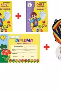 Pachet personalizat pentru finalul anului scolar: Doua caiete de scriere pentru gradinita si clasa pregatitoare + Diploma + Medalie