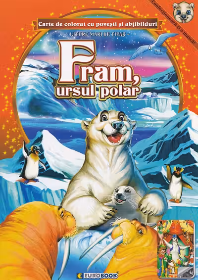 Fram, ursul polar. Carte de colorat cu povești și abțibilduri