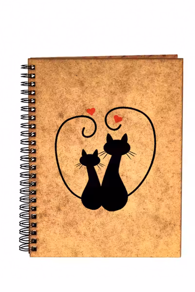 Agenda A5 personalizata din lemn cu 2 pisicute negre