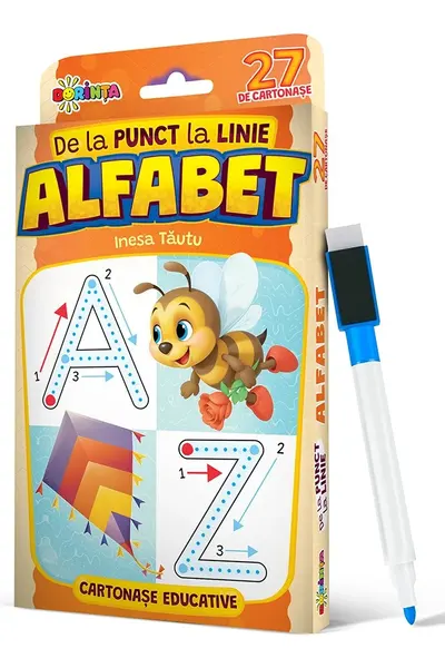 27 de cartonase educative. De la punct la linie. Alfabet