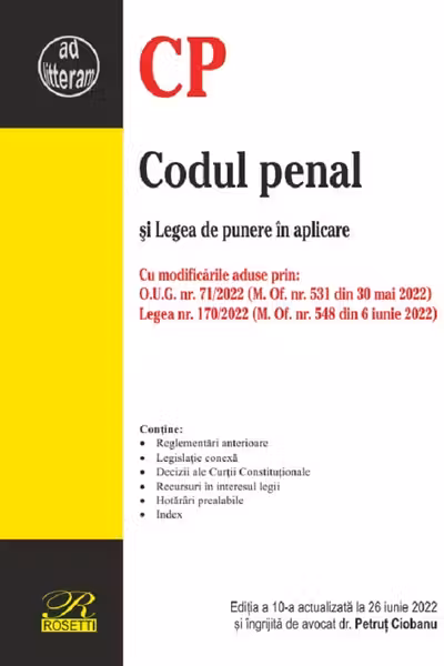 Codul penal și Legea de punere în aplicare Act. iunie 2022