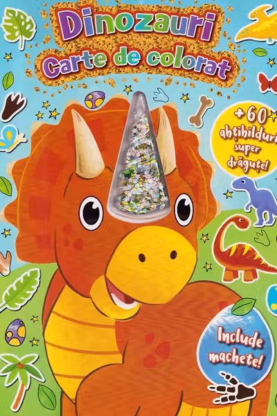 Dinozauri - Carte de colorat cu corn