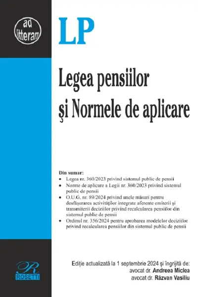 Legea pensiilor și Normele de aplicare Act. 1 septembrie 2024