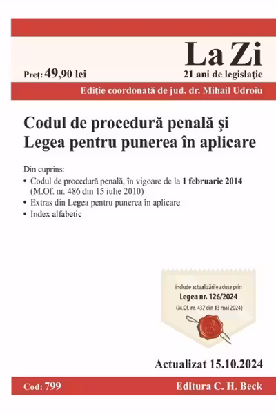 Codul de procedura penala si Legea pentru punerea in aplicare Act. 15 octombrie 2024 Ed.Spiralata