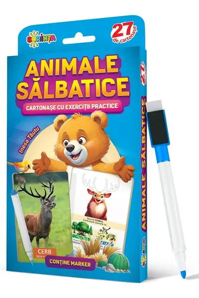 27 de cartonase. Scrie si sterge. Animale salbatice: cartonase cu exercitii practice