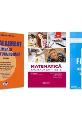 Pachet Bacalaureat 2026. Limba si literatura romana, Matematica M1 Teste si Fizica 100 variante rezolvate - Mariana Badea, Rodica Manolescu, Doru Badiu
