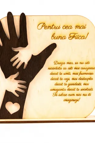 Placheta personalizata din lemn cu maini- Pentru cea mai buna Fiica!