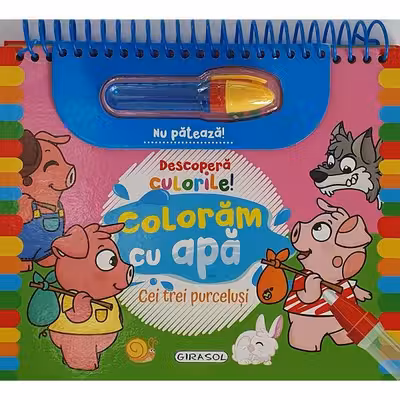 Descopera culorile! Cei trei purcelusi coloram cu apa