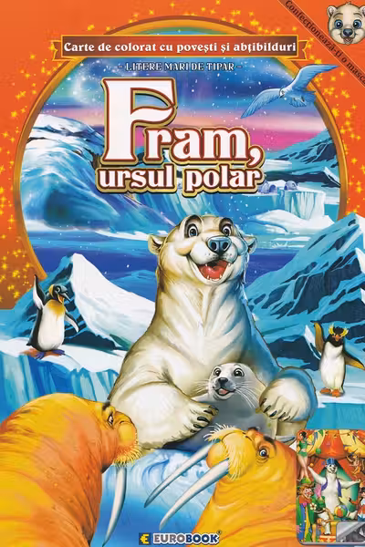Fram, ursul polar. Carte de colorat cu povești și abțibilduri