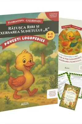 Pachet Logopedic corectare pronuntie sunet R (Ratusca Riri): Poveste, caiet de exercitii si diploma