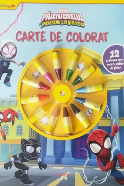 DISNEY MARVEL. PAIENJENELUL SI PRIETENII LUI UIMITORI. CARTE DE PICTAT. 12 creioane mici pentru maini de pitici