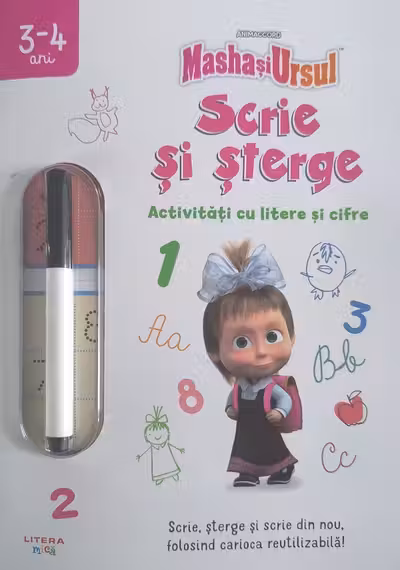 Masha si Ursul - Activitati cu litere si cifre. Scrie si sterge