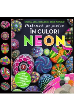 Picteaza pe pietre in culori neon. Cutie