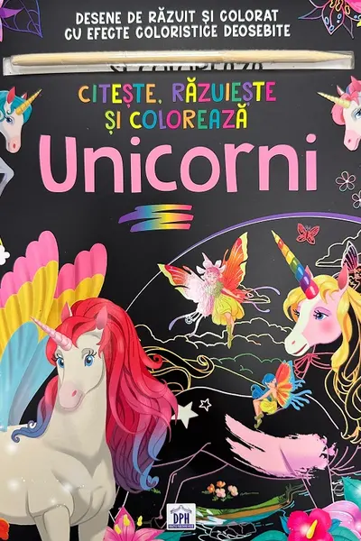 Citește, răzuiește și colorează: Unicorni