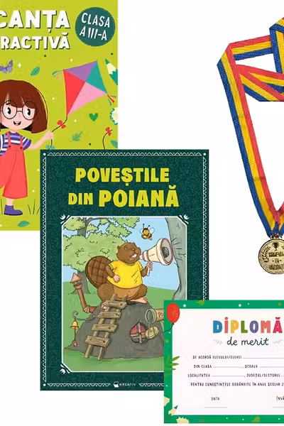 Pachet: Vacanța distractivă. Poveștile din poiană + Diplomă + Medalie - Clasa 3