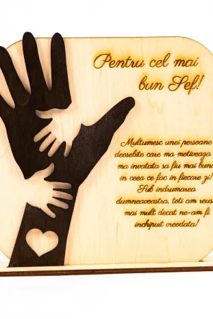 Placheta personalizata din lemn cu maini- Pentru cel mai bun Sef!