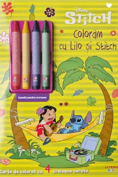 DISNEY STITCH. PICTAM CU LILO SI STITCH. Carte de pictat cu 4 creioane cerate