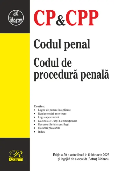 Codul penal. Codul de procedură penală Ed.29 Act.5 februarie 2023
