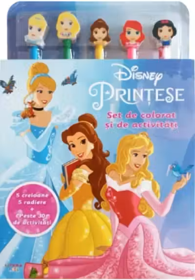 DISNEY. PRINTESE. SET DE PICTAT SI DE ACTIVITATI. 5 creioane 5 radiere + peste 30 de activitati