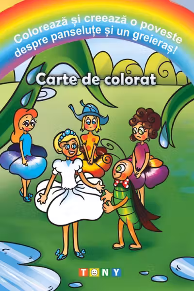 Colorează și creează o poveste despre panseluțe și un greieraș! Carte de colorat