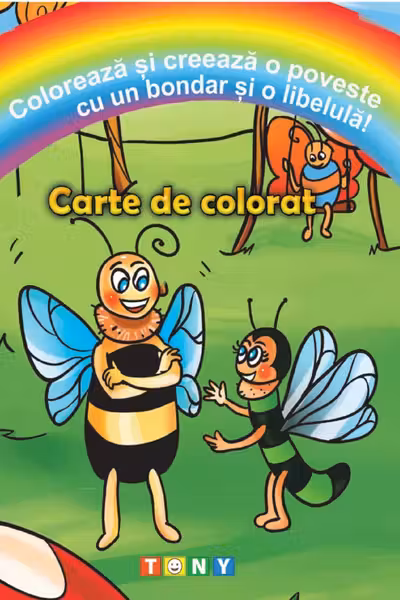 Colorează și creează o poveste cu un bondar și o libelulă! Carte de colorat