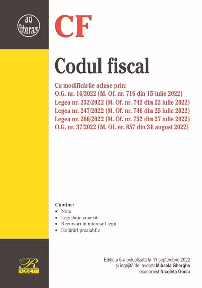 Codul fiscal Ed.6 Acț. 11 septembrie 2022