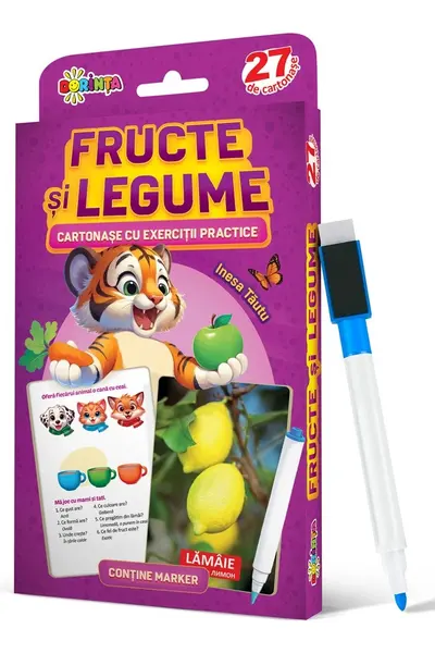 27 de cartonase. Scrie si sterge. Fructe si legume: cartonase cu exercitii practice