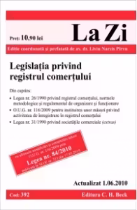 Legislatia privind registrul comertului (actualizat la 01.06.2010). Cod 392