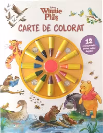 DISNEY. WINNIE DE PLUS. Carte de desenat. 12 creioane mici pentru maini de pitici
