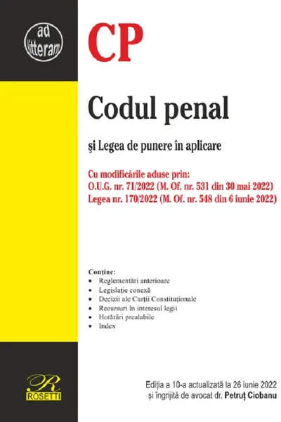 Codul penal și Legea de punere în aplicare Act. iunie 2022