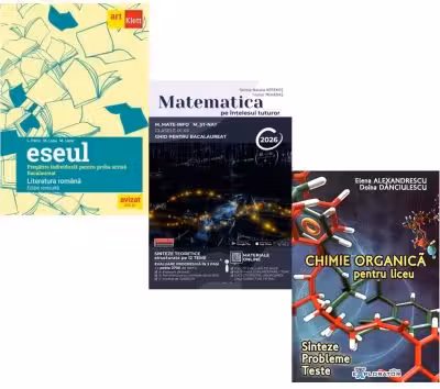 Pachet Bacalaureat 2026. Eseul Pregatire individuala pentru proba scrisa. Matematica pe intelesul tuturor M-mate-info, M-stiintele naturii si Chimie organica pentru liceu. Sinteze. Probleme. Teste - Liliana Paicu, Teohar Mihadas, Elena Alexandrescu
