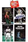 Set Top 4 Cărți Colecția Fotbaliști Celebri: Cristiano Ronaldo, Lionel Messi, Kylian Mbappe și Erling Haaland