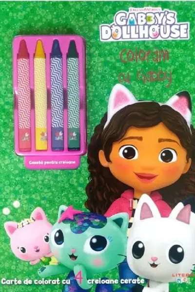 GABBYS DOLLHOUSE. DESENAM CU GABBY. Carte de desenat cu 4 creioane cerate