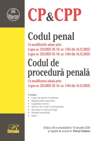 Codul penal. Codul de procedura penala. Editia a 36-a actualizata la 18 ianuarie 2026