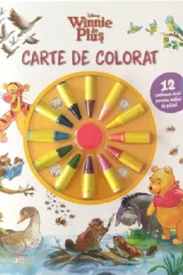 DISNEY. WINNIE DE PLUS. Carte de desenat. 12 creioane mici pentru maini de pitici