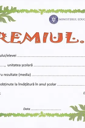 Diploma pentru ciclul gimnazial. Premiul...