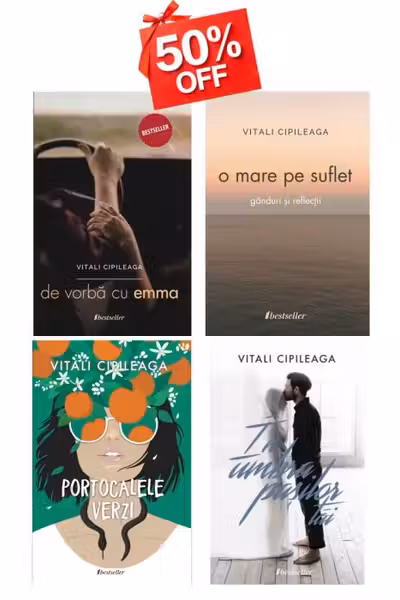 Setul de 4 cărți Vitali Cipileaga: „De vorbă cu Emma”, „În umbra pașilor tăi”, „Portocalele verzi” și „O mare pe suflet”