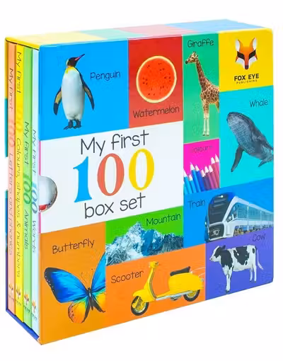 My First 100 Words Box Set 4 Board Books Collection Set (Words Animals Colours Shapes and Numbers Letters and Phonics)